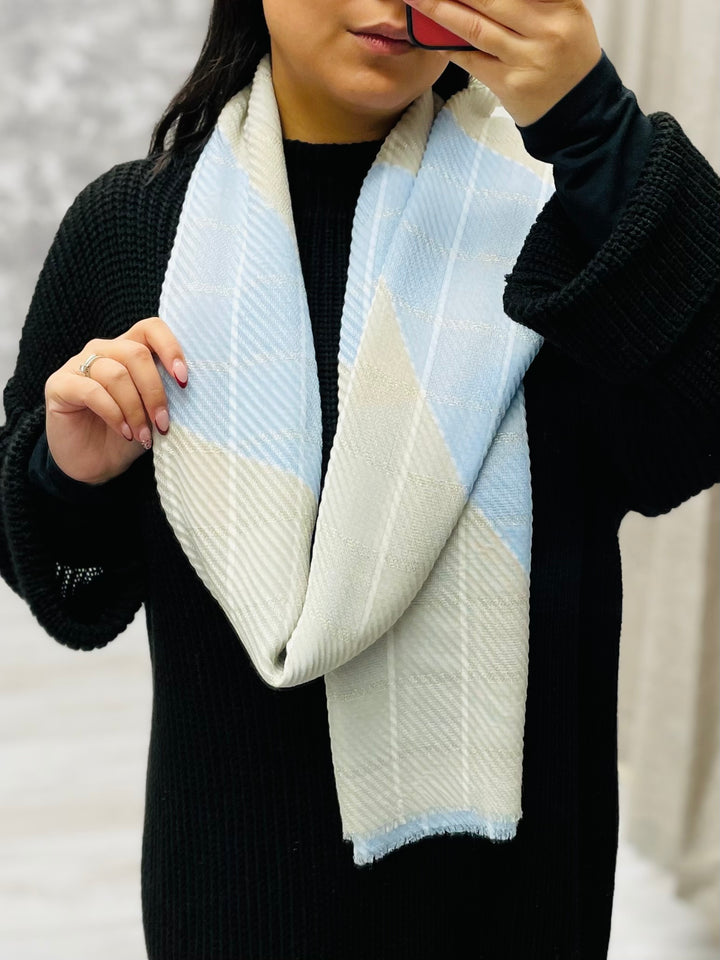 No.93 Stripe Print Scarf-Blue & Silver