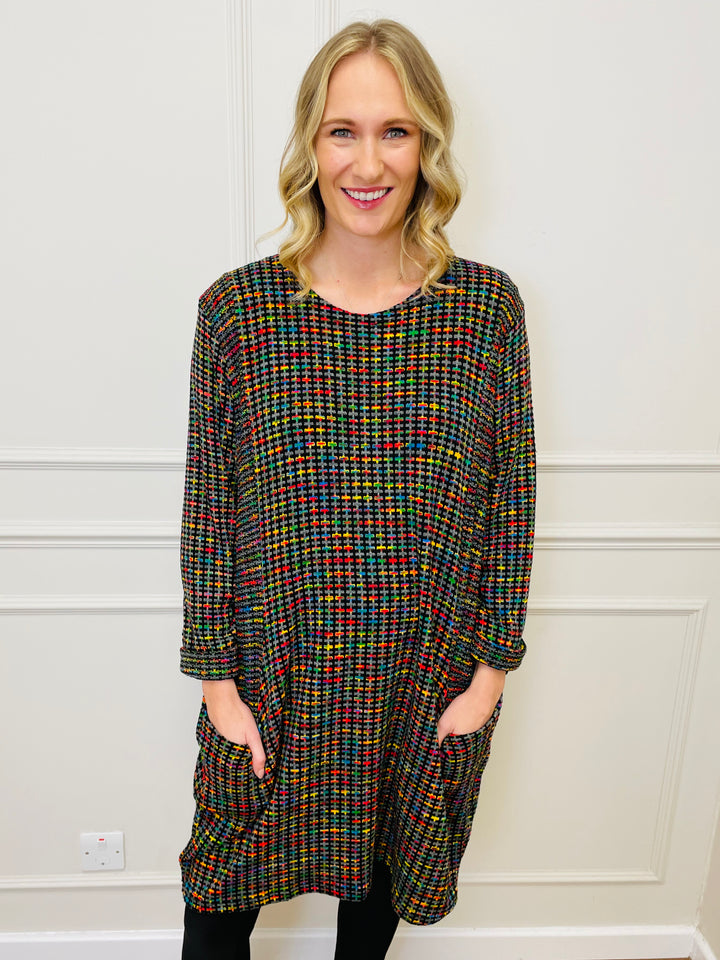 "BIANCA" Houndstooth Print Dress-Grey