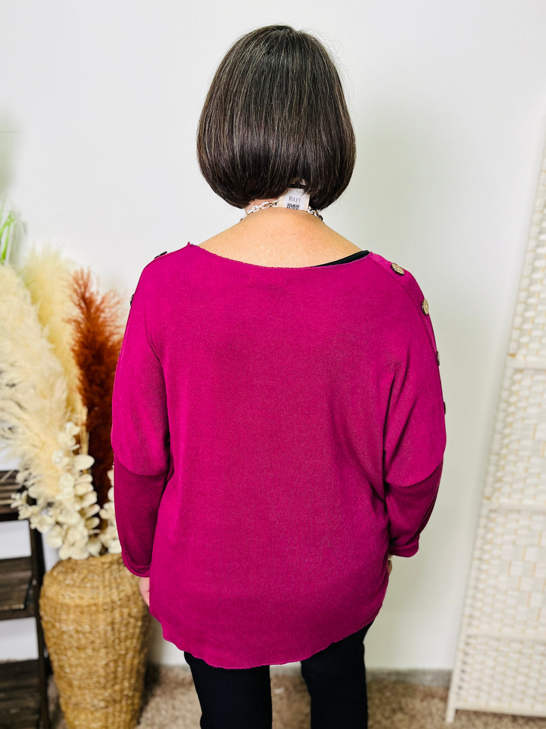 "PENNY" Fine Knit Top-Magenta