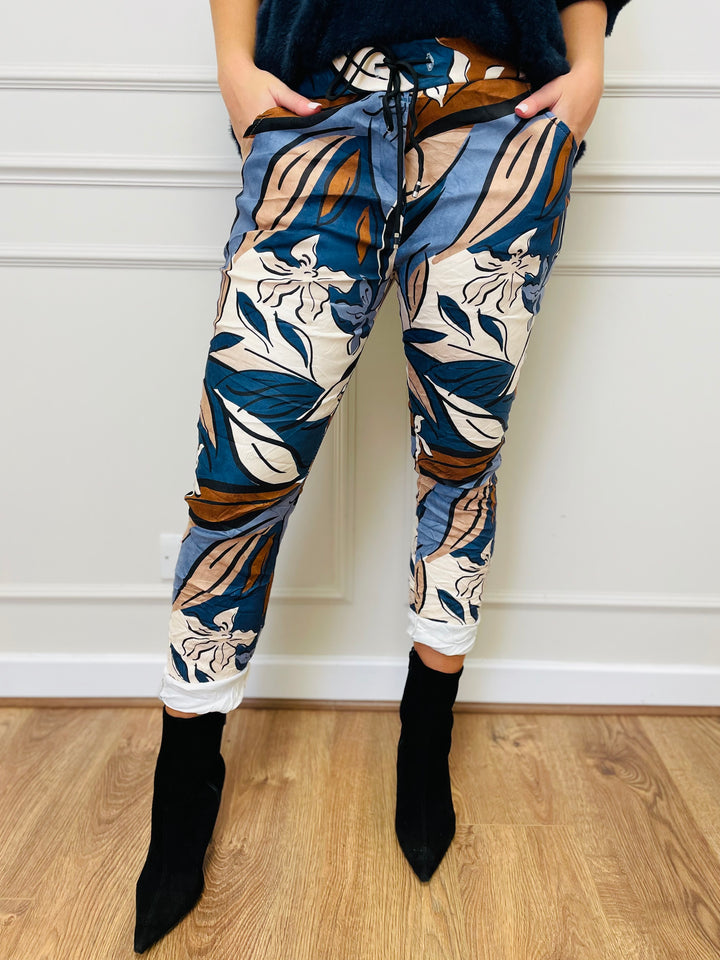 "CARMELA" Floral Print Trouser-Brown & Navy