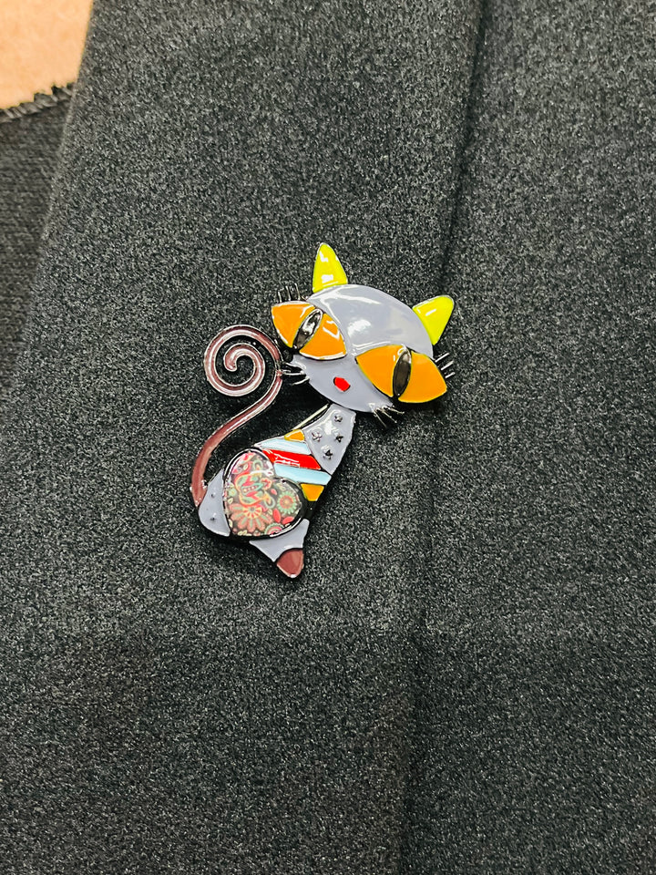 Grey Cat Brooch