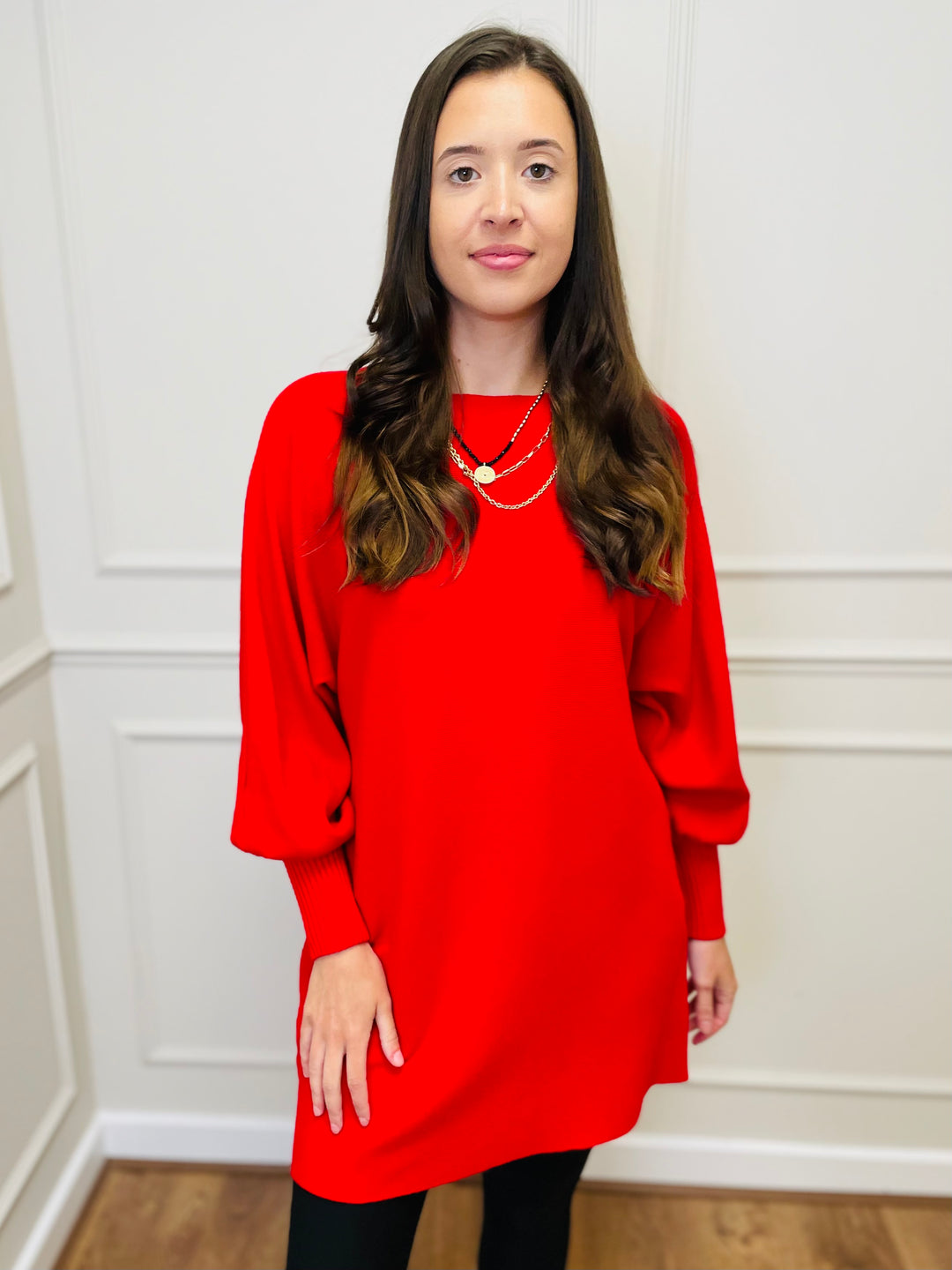 "EVELYN" Button Back Dress-Red