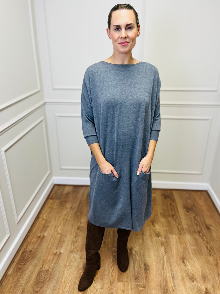 "RUBY" Fine Knit Dress-Grey