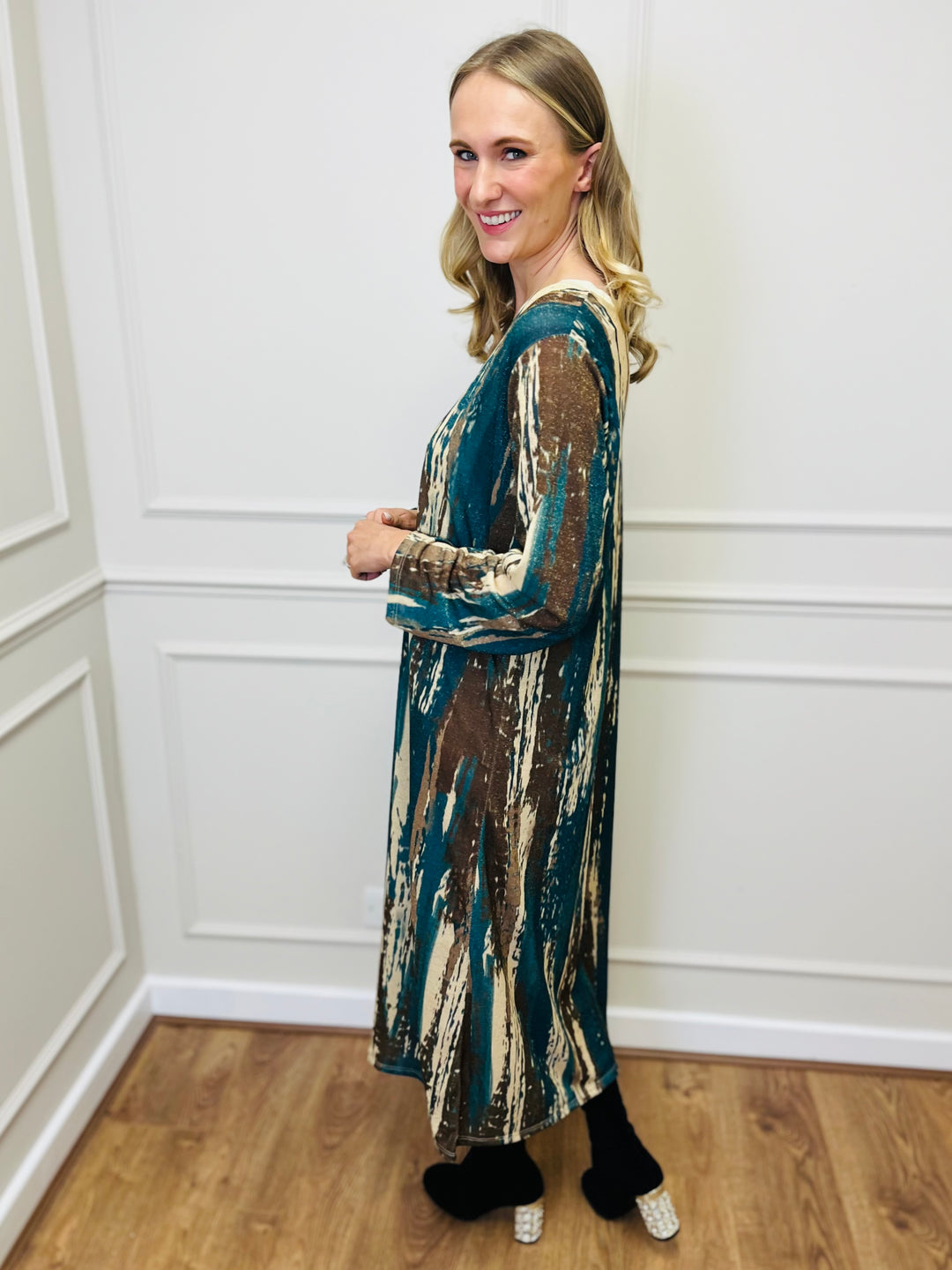 "SANDY" Artistic Print Maxi Dress-Teal