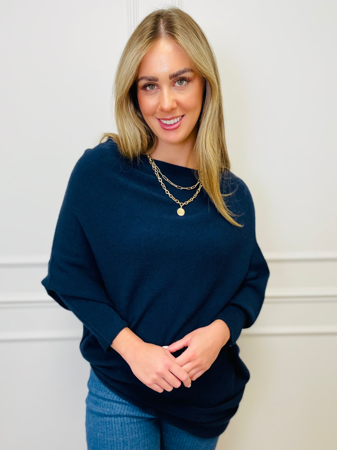 "BELLA" Asymmetric Jumper-Navy