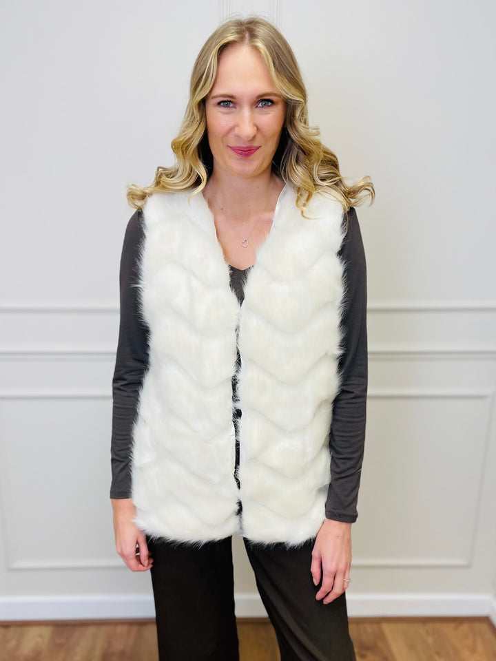 "CLARISSA" Faux Fur Waistcoat-Cream