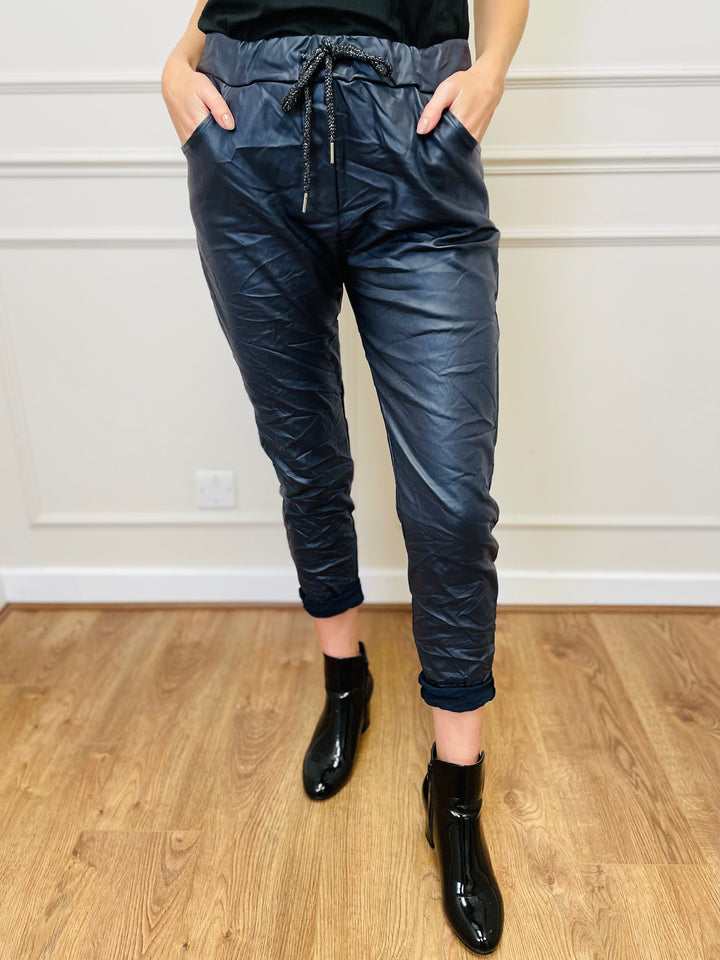 "CARMELA" Pleather Trouser-Navy
