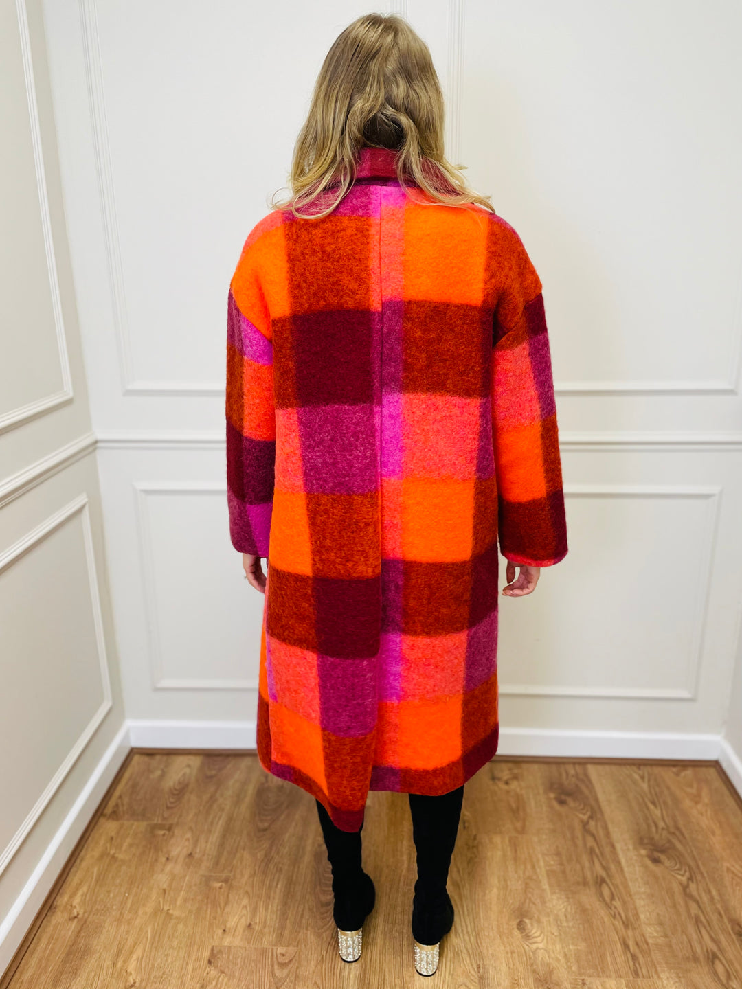 "LILLIAN" Longline Coat-Pink & Orange