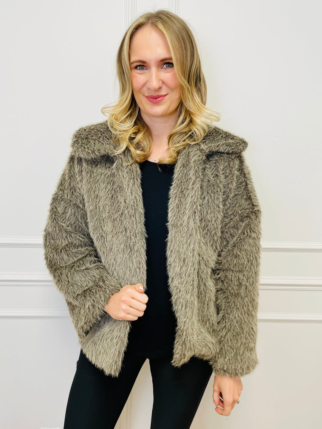 "KATE" Faux Fur Coat-Taupe
