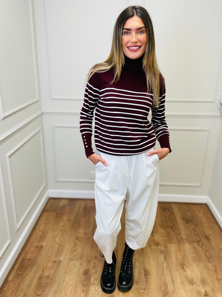 "GRACE" Stripe Print Jumper-Burgundy & White