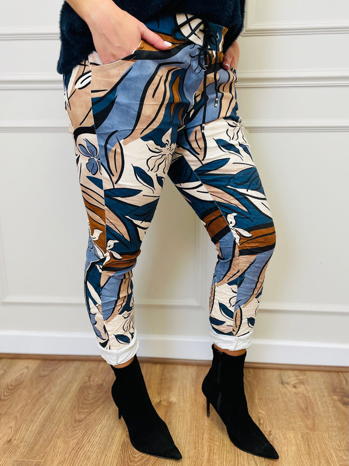 "CARMELA" Floral Print Trouser-Brown & Navy