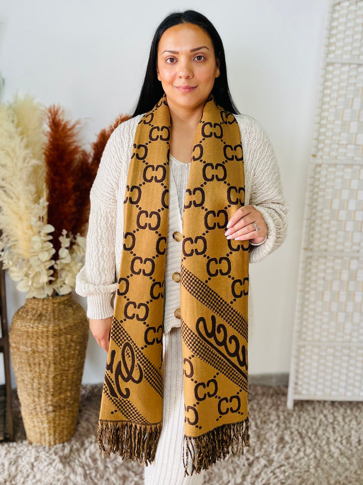 No.53 Designer Inspired Reversible Scarf-Brown & Tan