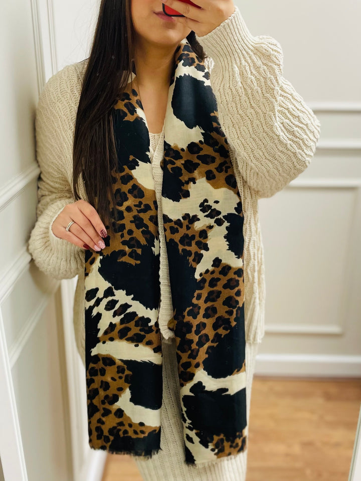 No.114 Animal Print Scarf-Brown & Gream
