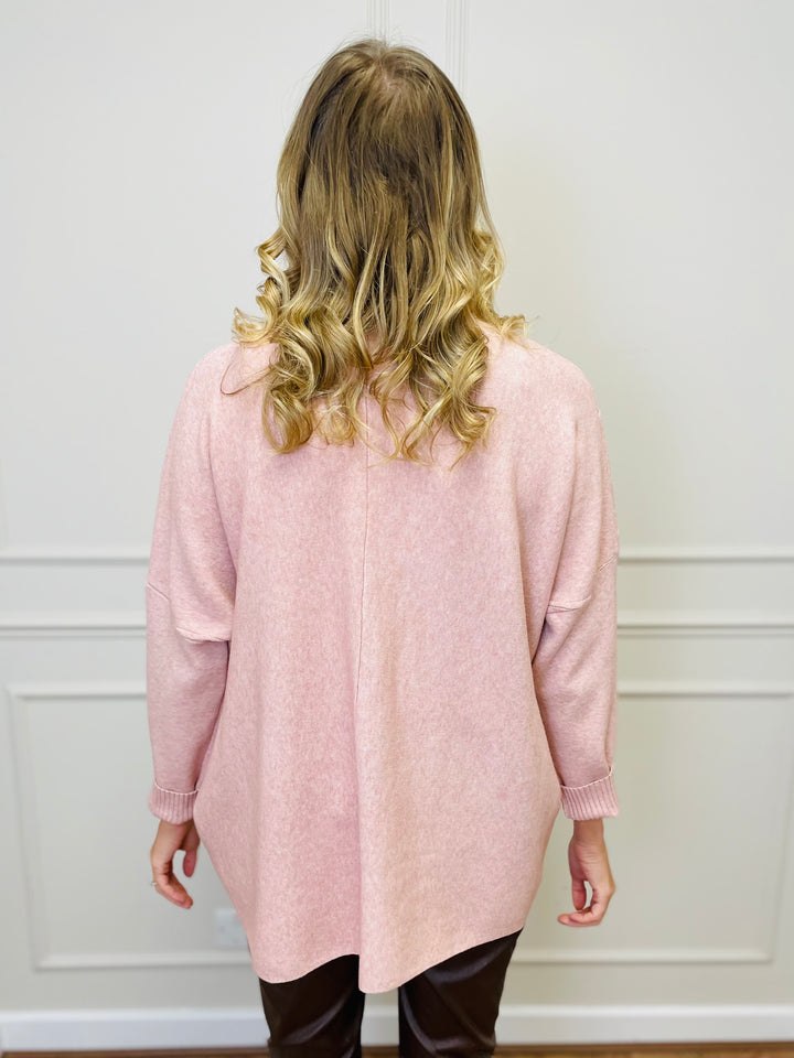 "BLAKE" Polo Neck Jumper-Pink