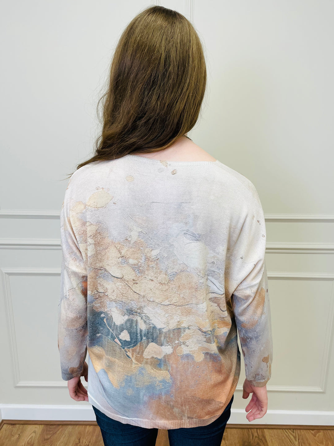 "AUTUMN" Floral Print Fine Knit-Cream & Mocha