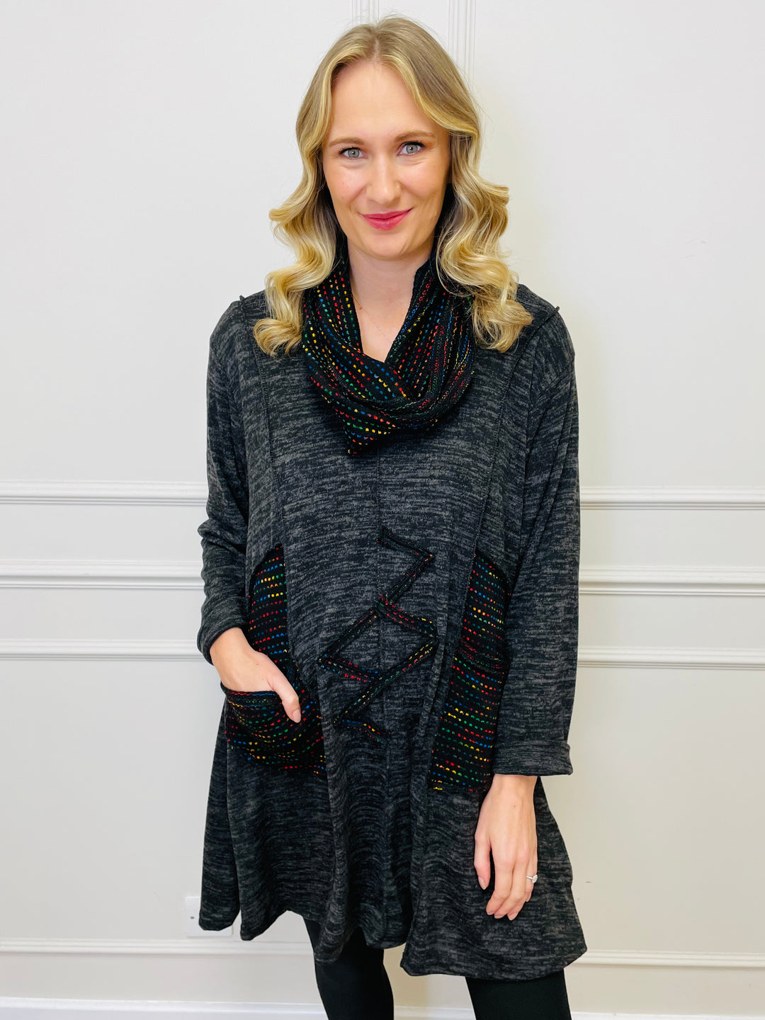 "BIANCA" Tunic With Complimentary Scarf-Black