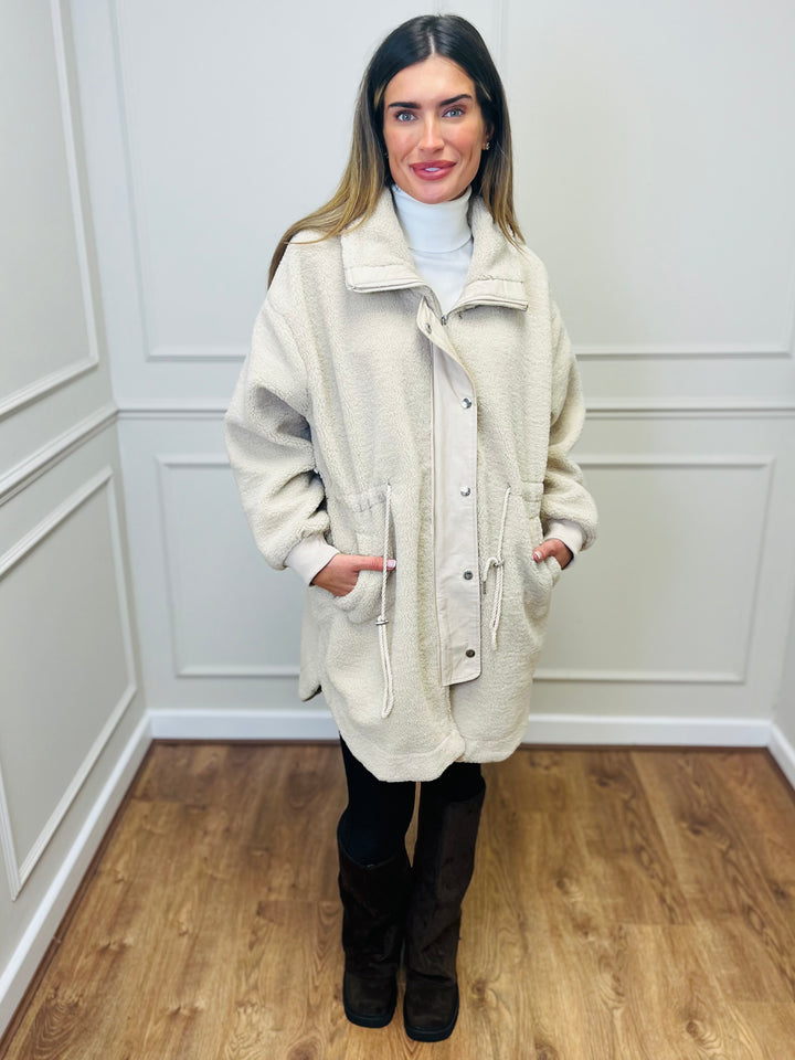"TEDDY” Fleece Parka Jacket-Cream