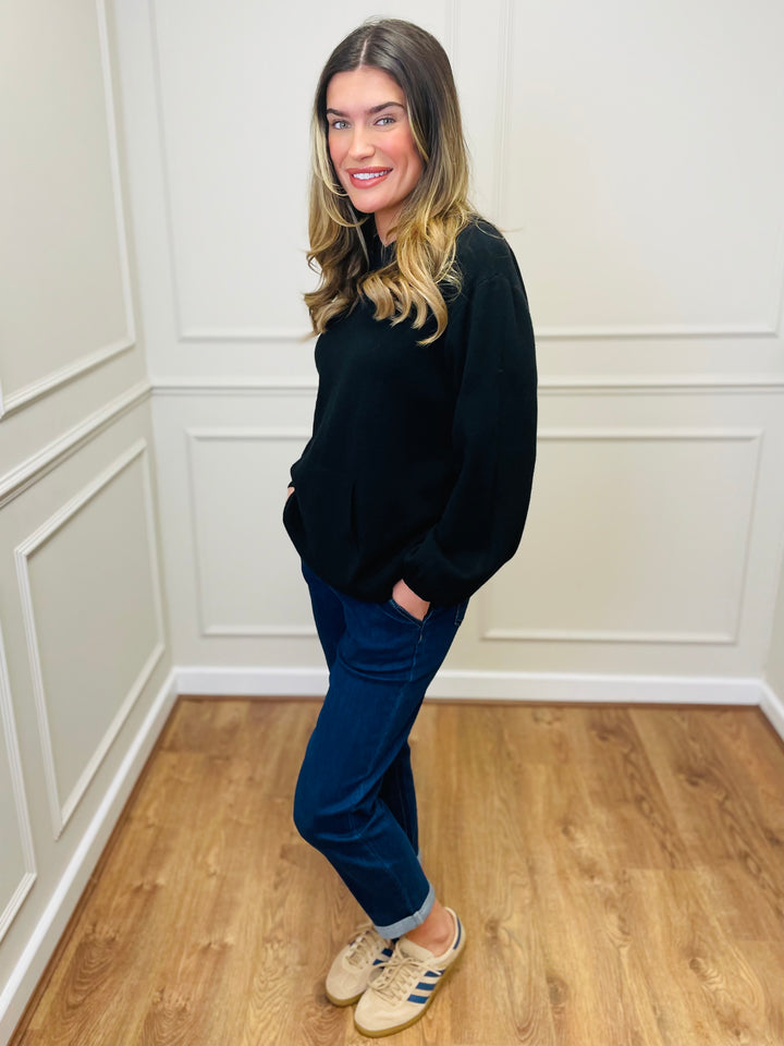 "KYLIE" Knitted Hoodie-Black