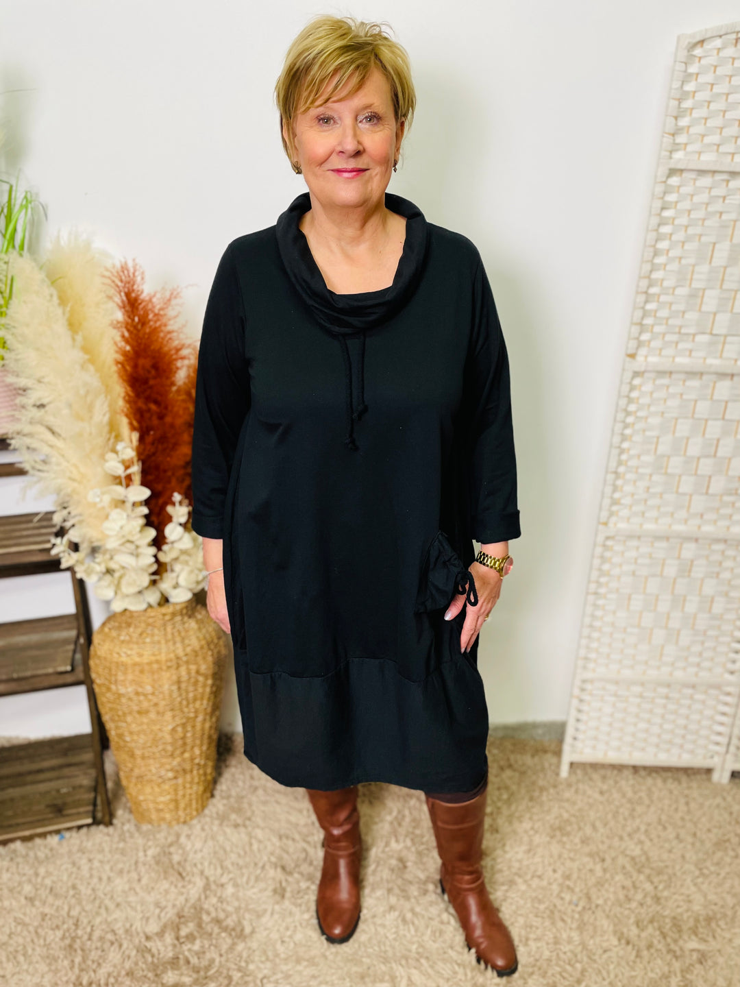 "HELEN" Cowl Neck Tunic/Dress-Black