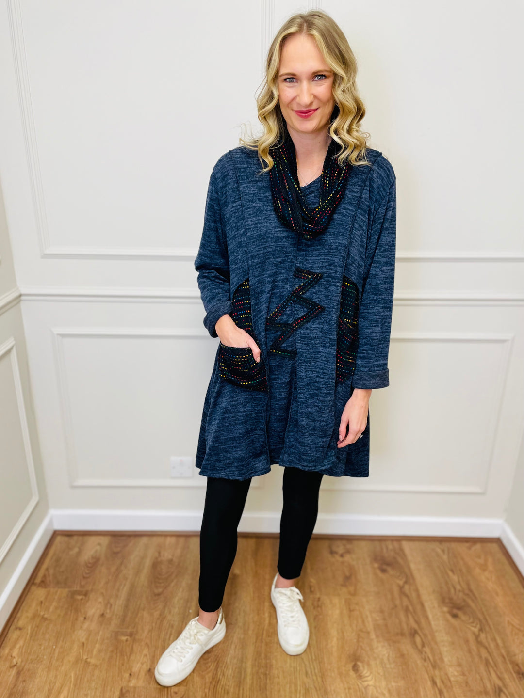 "BIANCA" Tunic With Complimentary Scarf-Navy