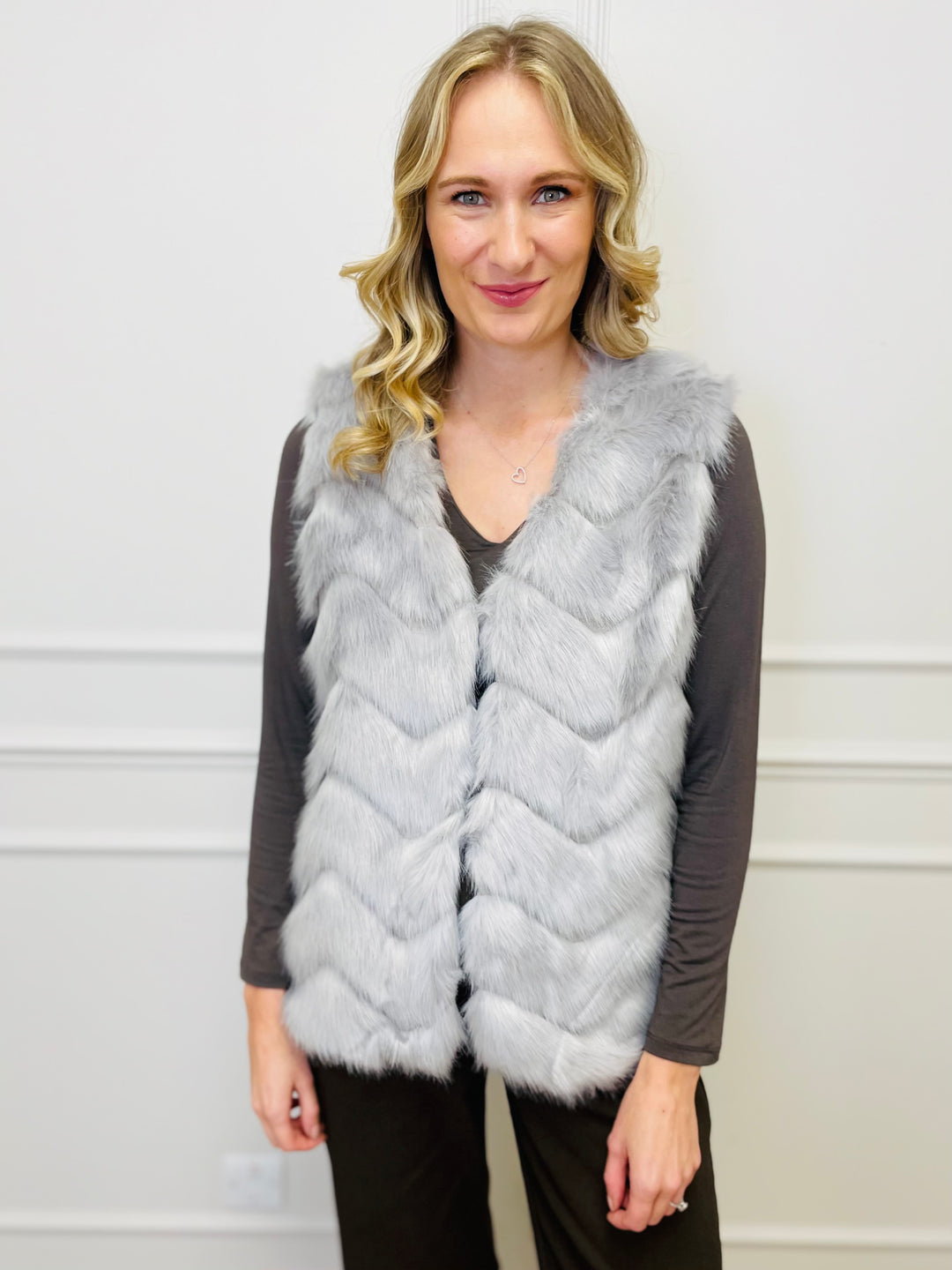 "CLARISSA" Faux Fur Waistcoat-Grey