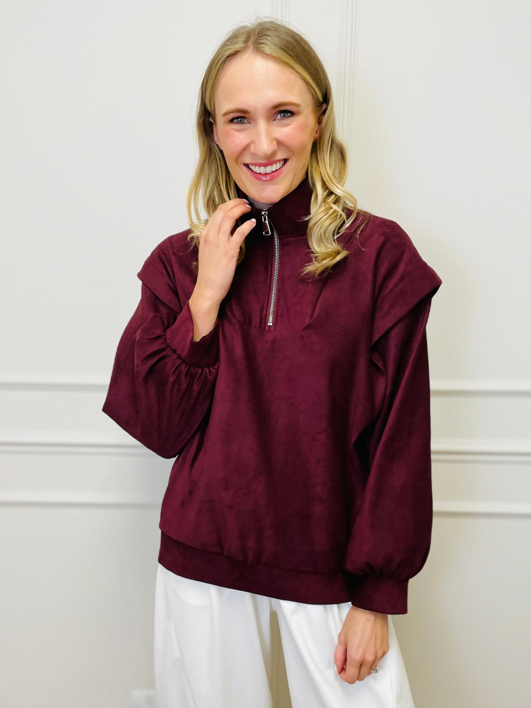 "BEATRICE" Half Zip Top-Wine