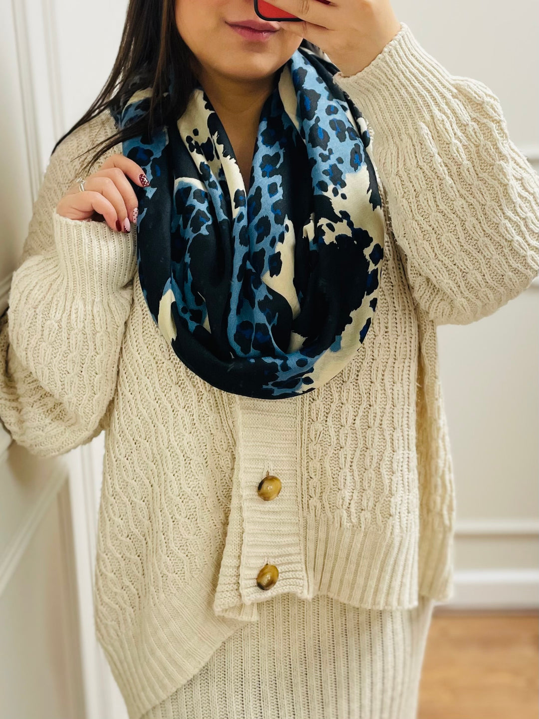 No.114 Animal Print Scarf-Navy & Cream