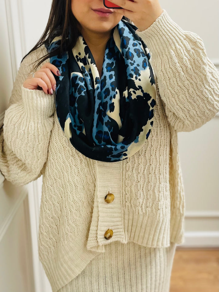 No.114 Animal Print Scarf-Navy & Cream