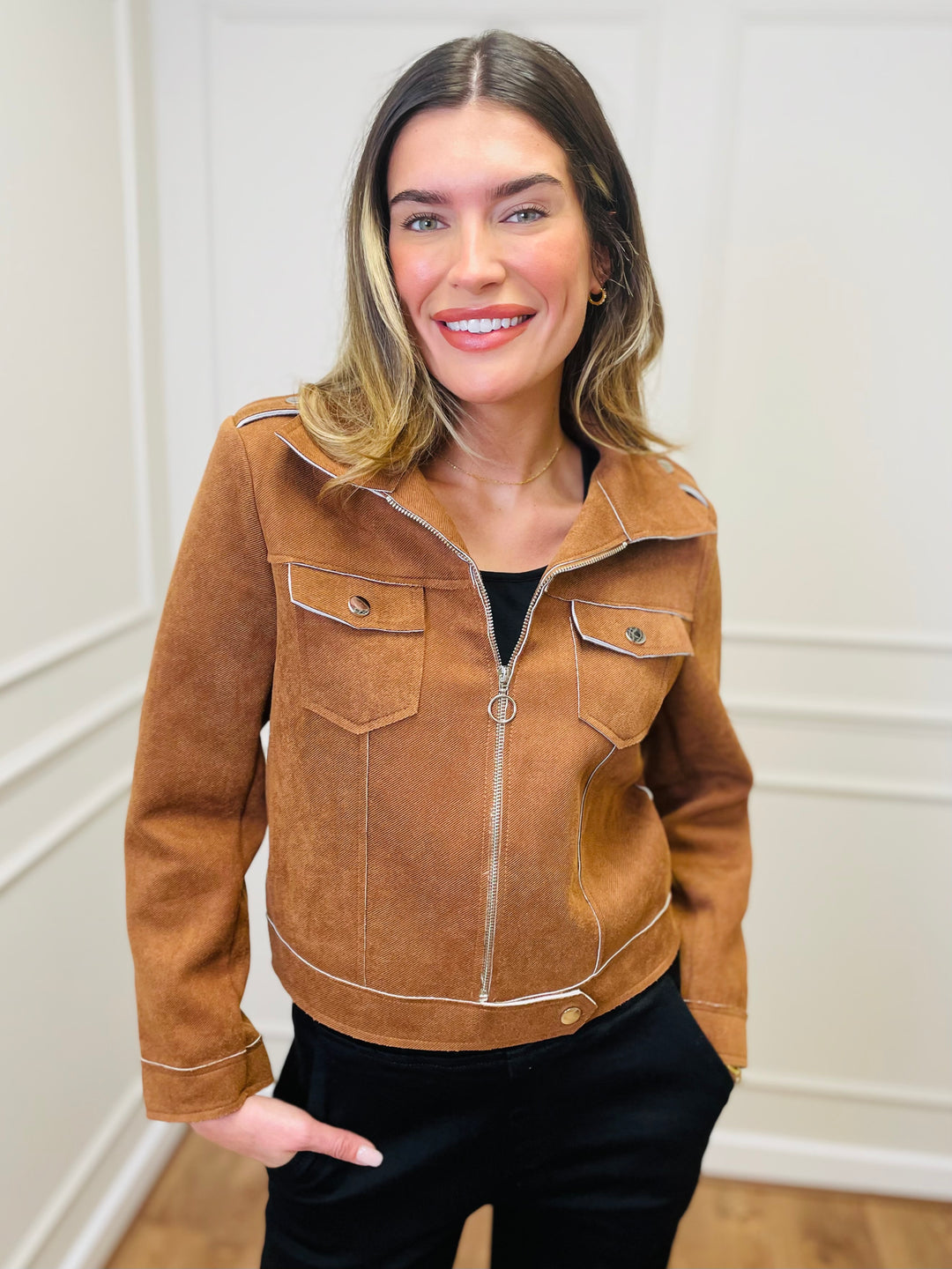 "ESTELLA" Biker Jacket-Tan