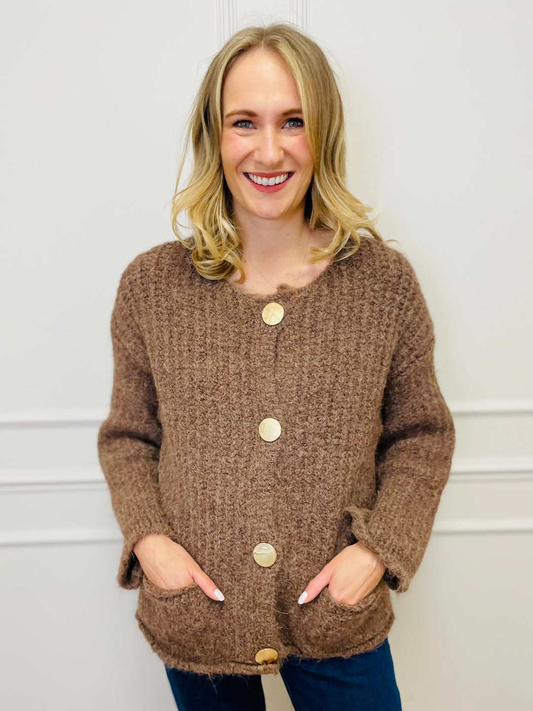 "KEILY” Chunky Knit Cardigan-Tan