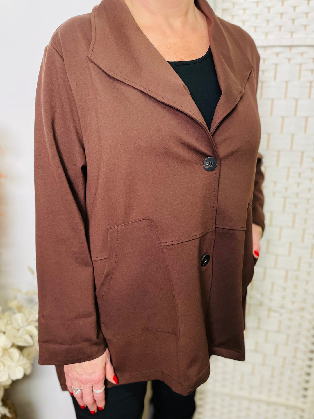 "LISA" Scuba Cape Blazer-Brown