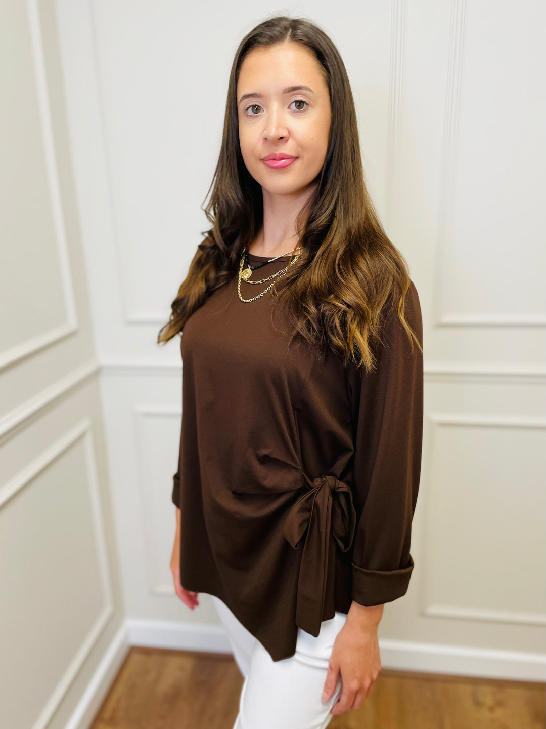 "AMARA" Side Tie Top-Brown