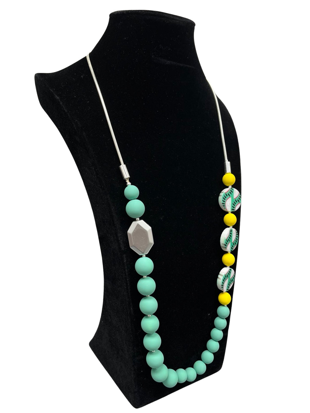 Mint Green & Silver Long Statement Necklace