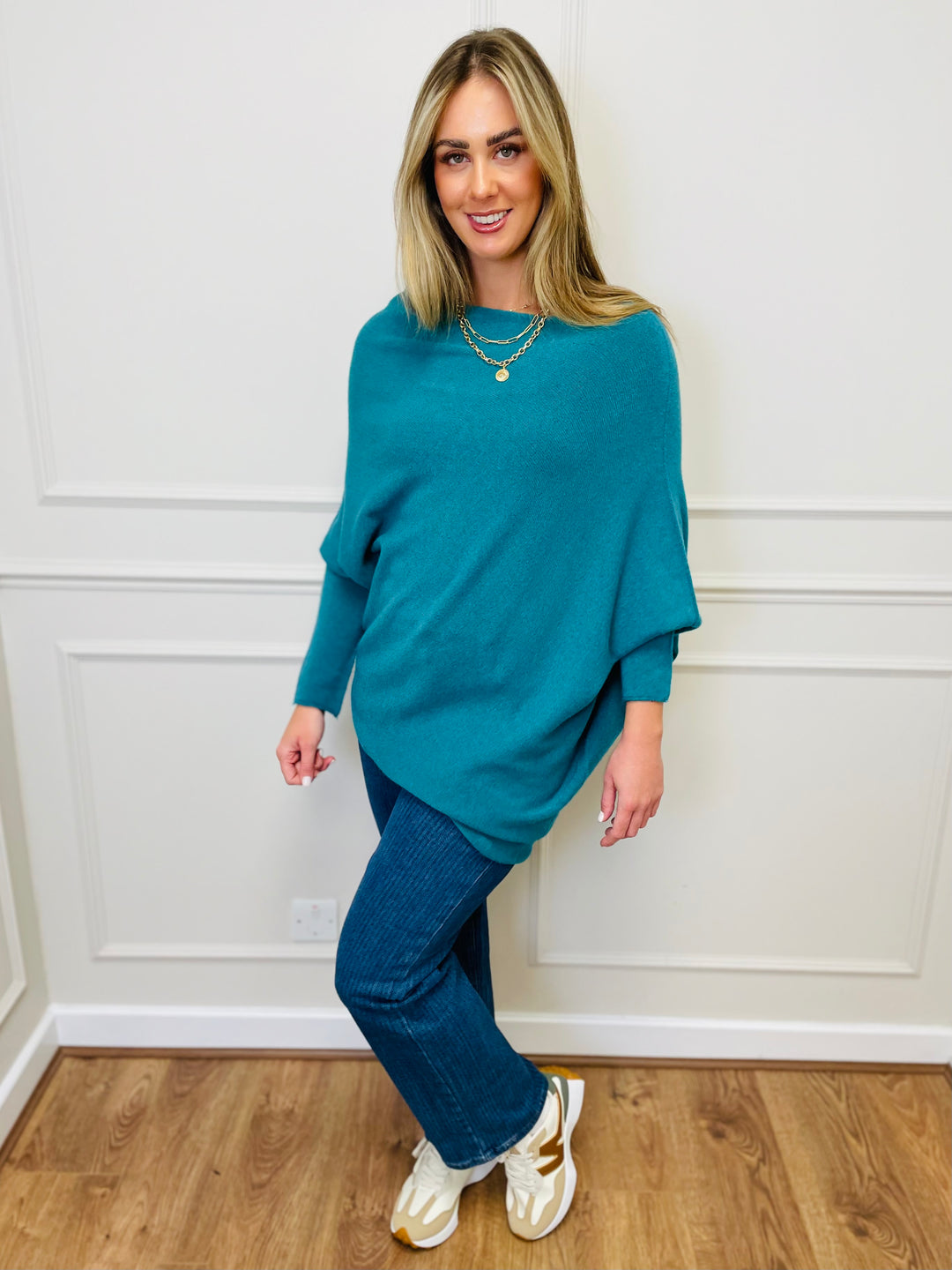 "BELLA" Asymmetric Jumper-Teal