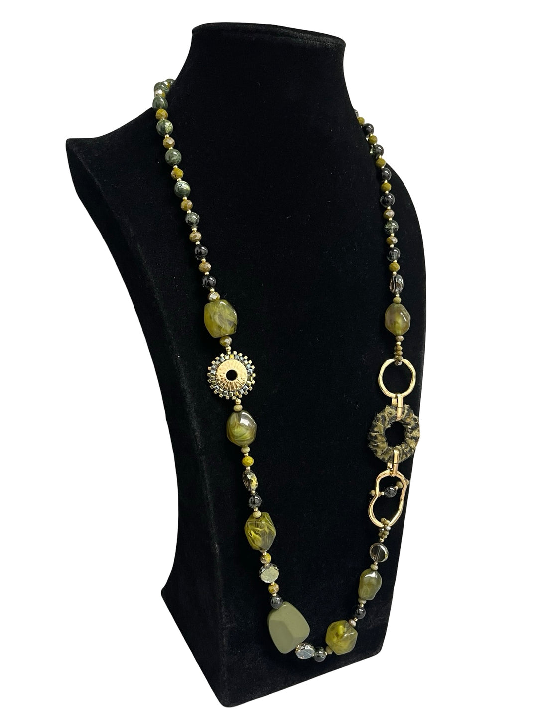 Green & Gold Long Statement Necklace