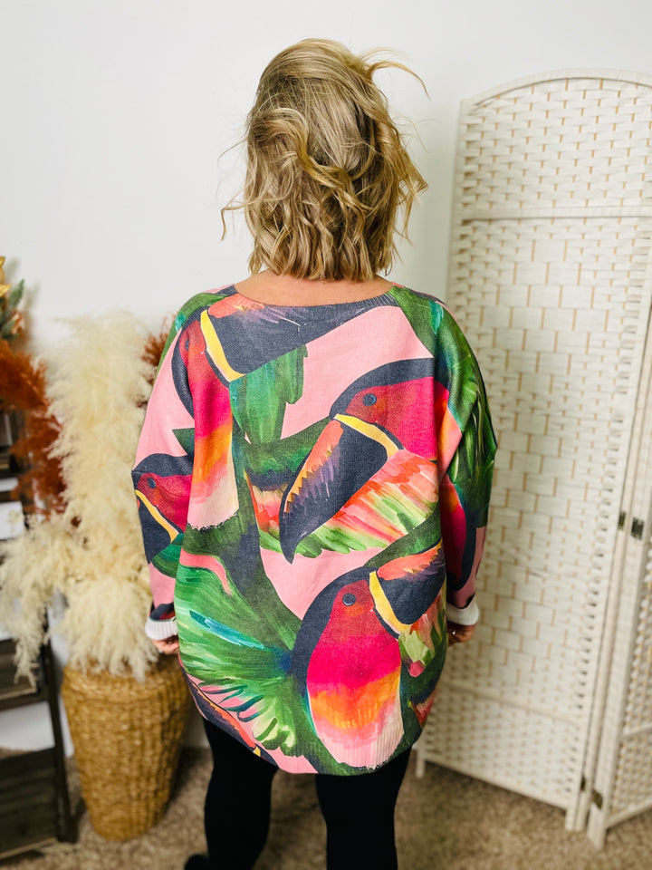 "VIKI" Bird Print Jumper-Multicolour