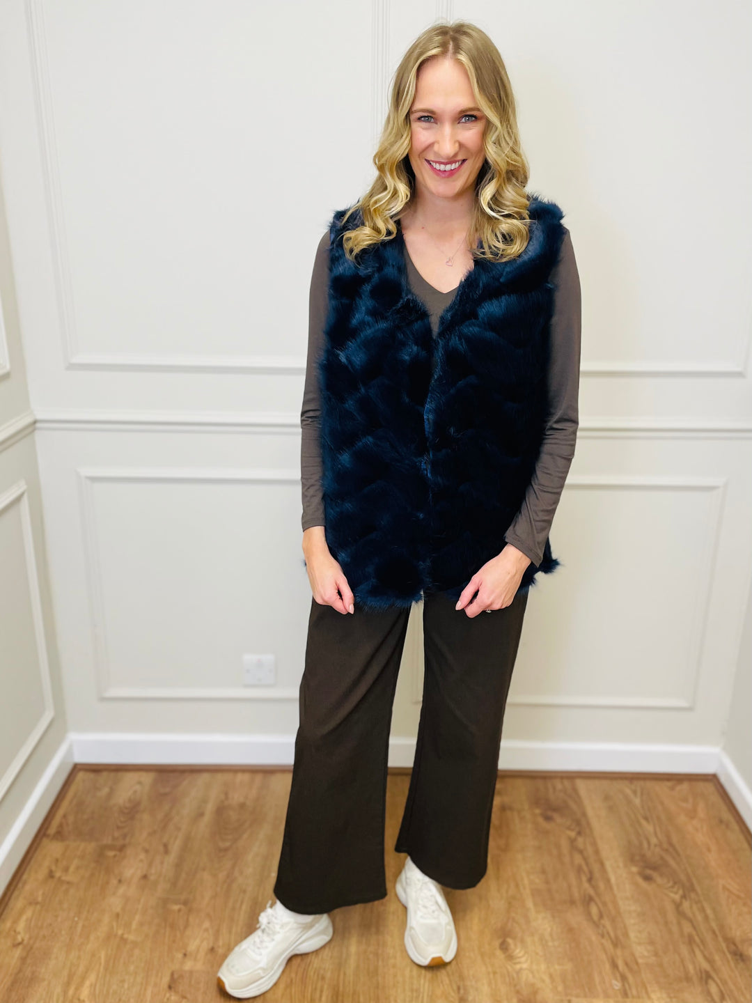 "CLARISSA" Faux Fur Waistcoat-Navy