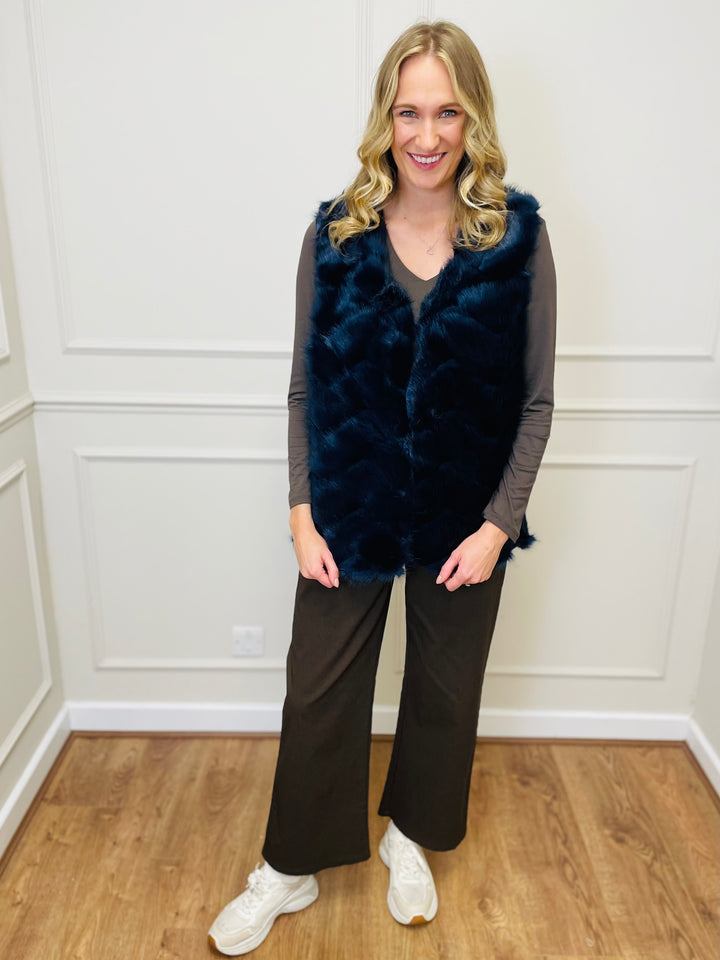 "CLARISSA" Faux Fur Waistcoat-Navy