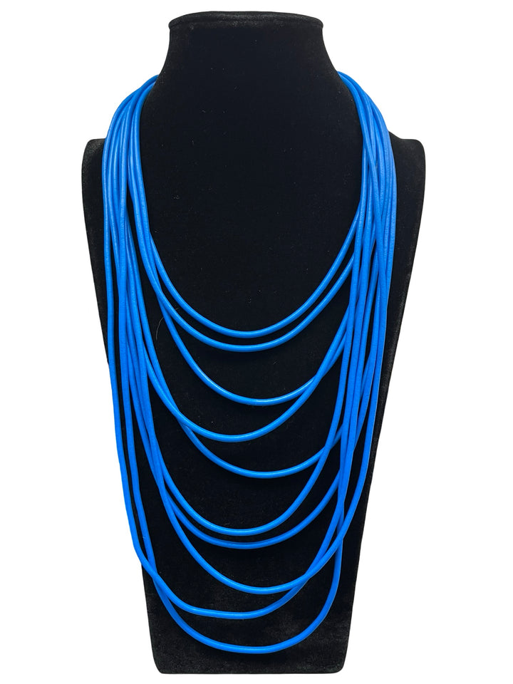 Long Rubber Statement Necklace-Blue