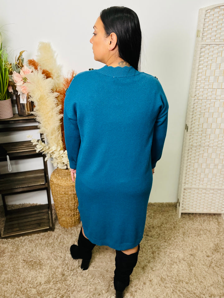 "SAWYER" Jumper Dress-Teal