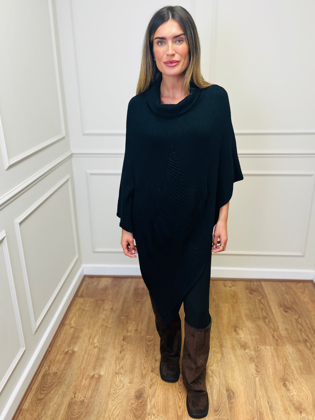 "STARR" Asymmetric Poncho-Black