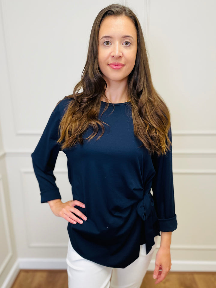 "AMARA" Side Tie Top-Navy