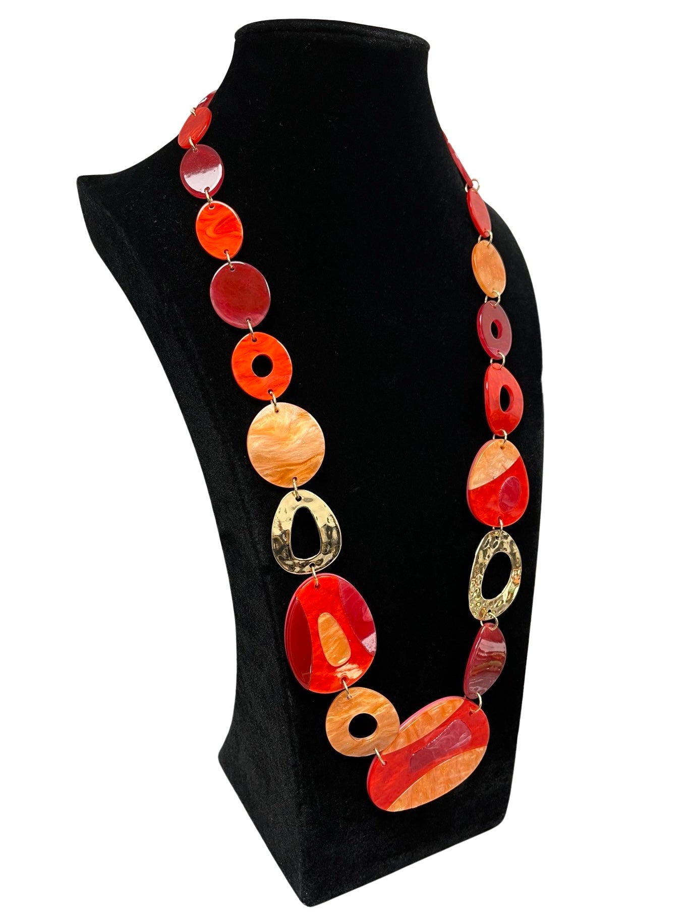 Red & Peach Long Statement Necklace