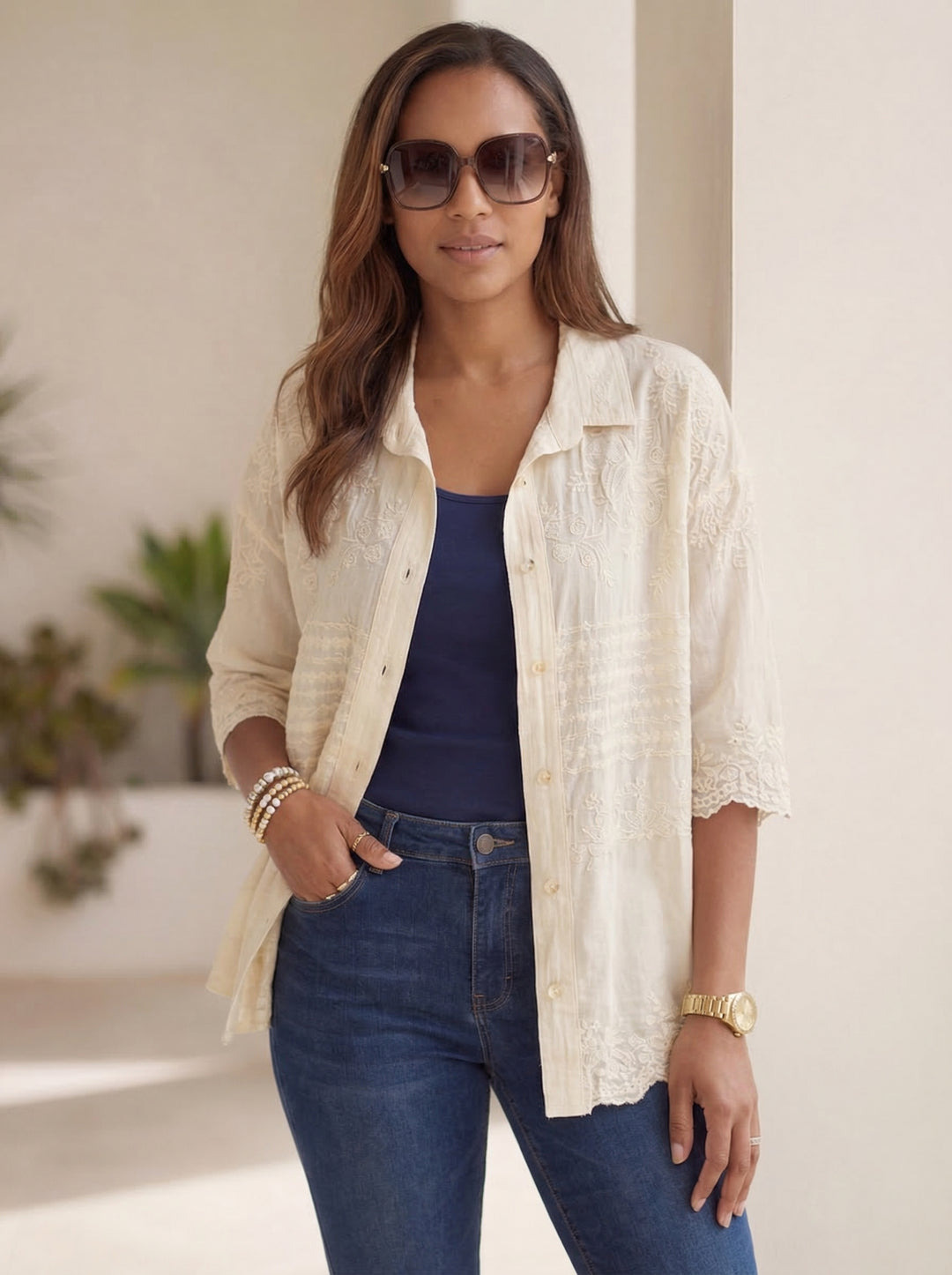 “BAILEY”  Embriodered Shirt / Shacket - Cream