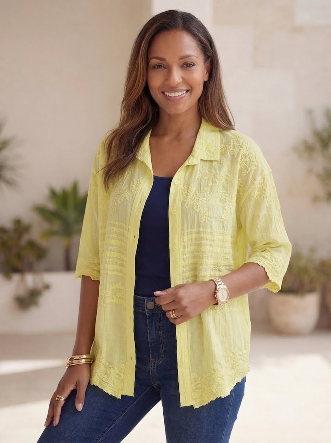 “BAILEY”  Embriodered Shirt / Shacket - Yellow