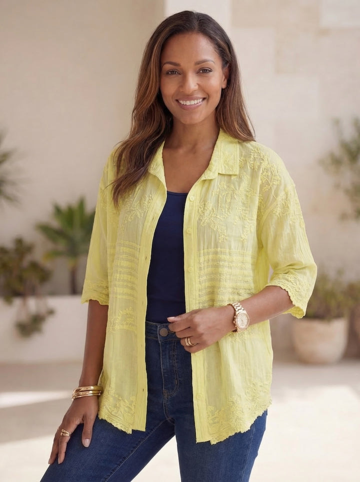 “BAILEY”  Embriodered Shirt / Shacket - Yellow