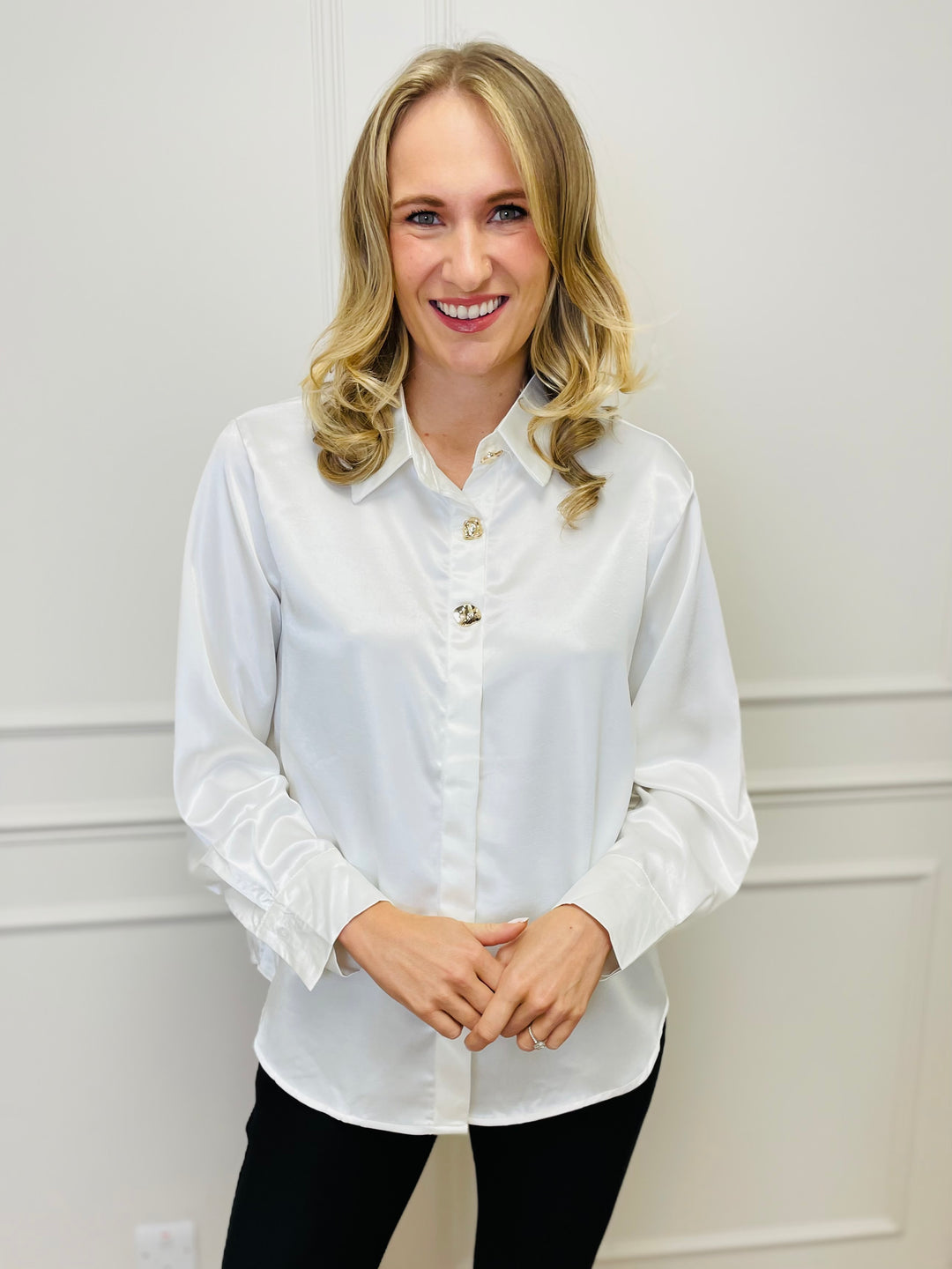 "PALOMA” Satin Shirt-White