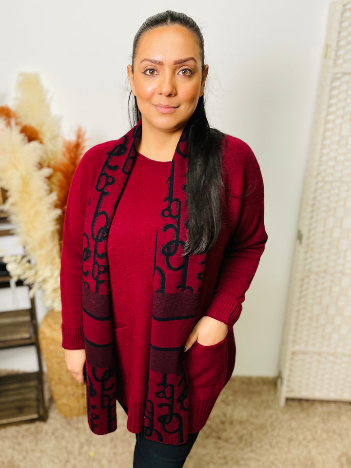 "FREYA" Jumper With Complimentary Scarf-Burgundy