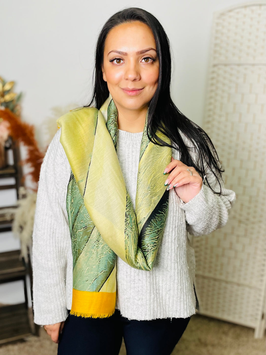 No.66 Artistic Print Scarf-Green