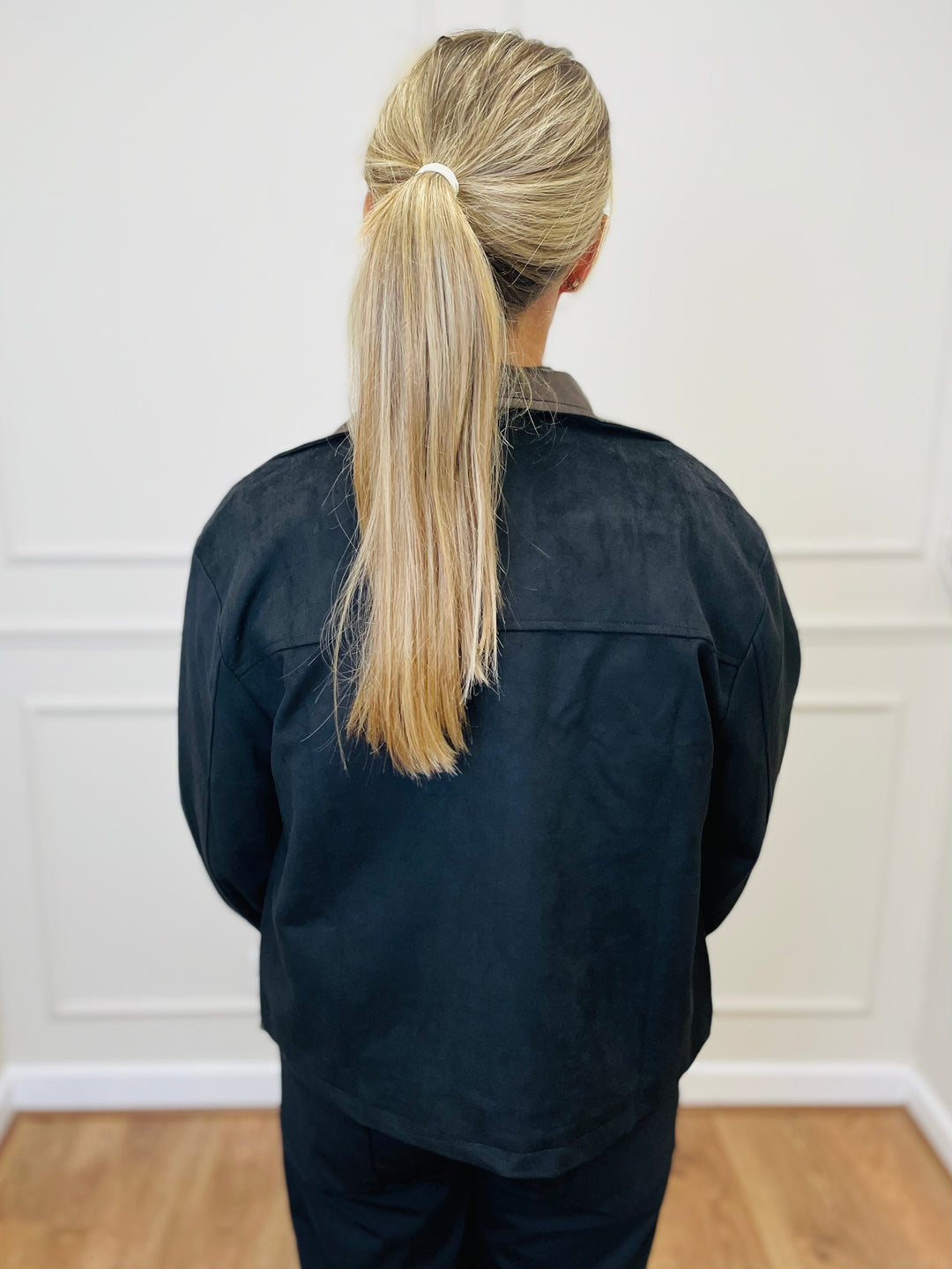 "NINA" Suede Bomber Jacket-Black